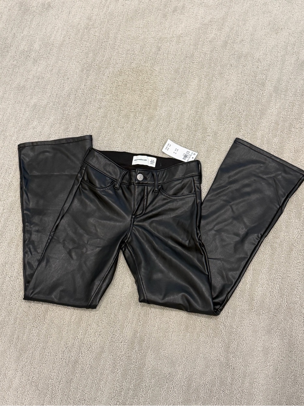 NWT- Girl’s Abercrombie Kids Black Faux Leather Jeans, Size 9/10